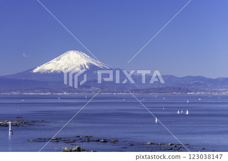 從葉山眺望冬季的相模灣和富士山 123038147