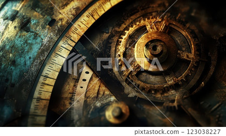 Intricate details of a vintage clock mechanism 123038227