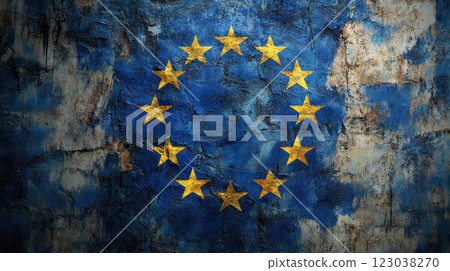 European Union flag displayed on textured wall 123038270