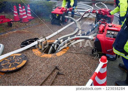 消防訓練：消防水箱放水 123038284