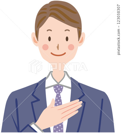 Illustration of a businessman with his hand on his chest Trust 123038307