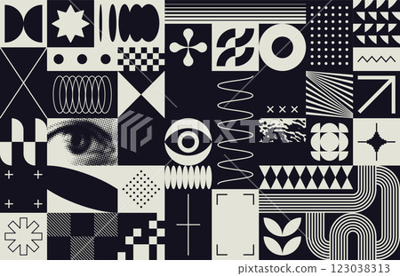 Brutalist Geometric Seamless Pattern 123038313