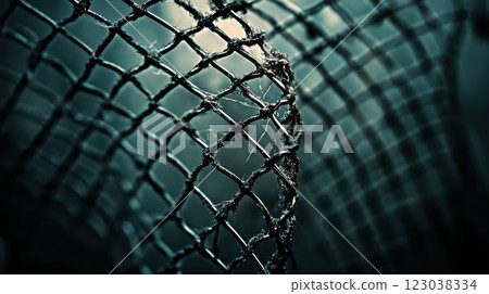 Close up view of intricate fishing net texture 123038334