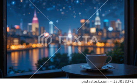 Rainy Night and Coffee Urban Relaxation Moment 123038371