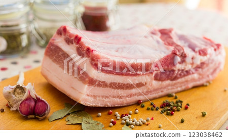 Fresh piece of lard ready for salting Fresh piece of lard ready for salting 123038462