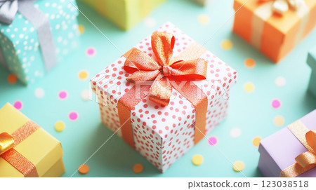 流行設計禮品盒和絲帶 123038518