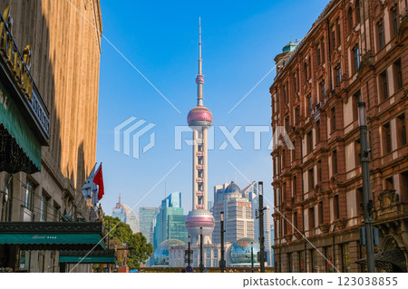 Nanjing East Road and skyscrapers in Shanghai, China Nanjing East Road and skyscrapers in Shanghai, China 123038855
