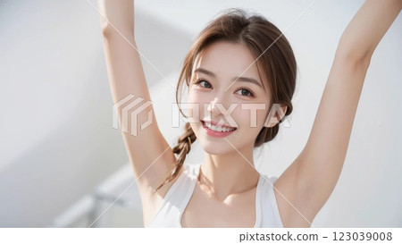 夏日清晨做伸展運動的女性“AI 生成的圖像” 123039008
