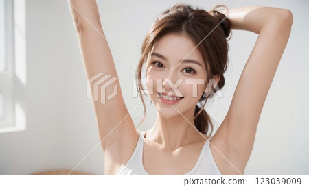 夏日清晨做伸展運動的女性“AI 生成的圖像” 123039009