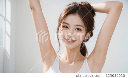 夏日清晨做伸展運動的女性“AI 生成的圖像” 123039010