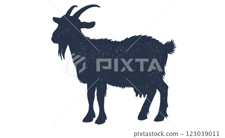 Goat. Hand drawn silhouette. Vintage retro print, black white goat drawing, sketch ink pencil draw style. Sketch artwork silhouette goat. Side view profile goat. Vector Illustration 123039011
