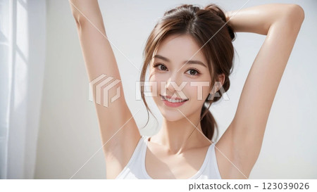Woman stretching in the morning in summer "AI generated image" 123039026