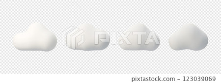 3D white cloud. Collection of various forms of soft and fluffy clouds. Isolated vector illustration in 3D realistic plastic style. 3D white cloud. Collection of various forms of soft and fluffy clouds. Isolated vector illustration in 3D realistic plastic style. 123039069