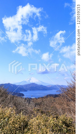Mount Fuji and Lake Ashi as seen from Mount Daikanzan in Hakone Mount Fuji and Lake Ashi as seen from Mount Daikanzan in Hakone 123039153