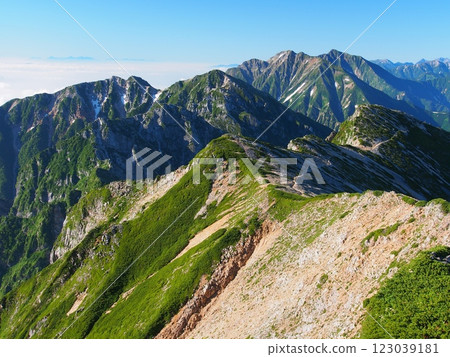 夏季從白馬山眺望五龍山和鹿島槍山 123039181