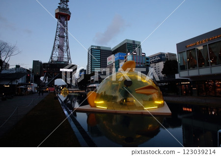 電視塔和Piyorin市倒映在水面上 123039214