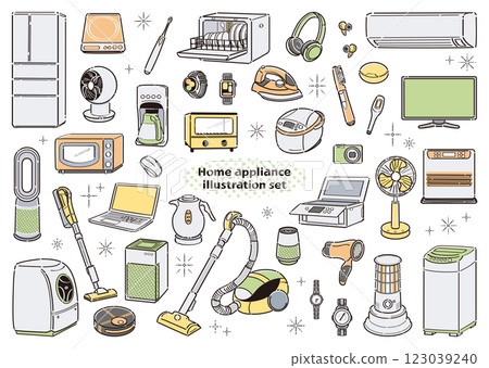 Simple home appliance illustration set - New life/living alone support - Line drawing Simple home appliance illustration set - New life/living alone support - Line drawing 123039240