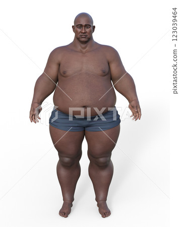 Middle-aged overweight African man, 3D illustration 123039464