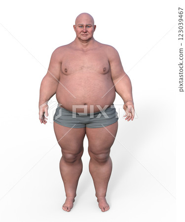Middle-aged overweight Caucasian man, 3D illustration 123039467