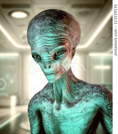 3D illustration of a humanoid alien portrait 123039530