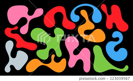 Organic shapes in vibrant colors creating an abstract composition on a dark background 123039567