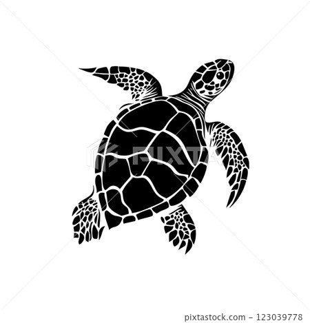 Vector of sea turtle silhouette on white background, Easy editable layere, Undersea animals. 123039778