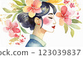 一位年輕美麗的女子拿著鮮花的水彩畫 123039837