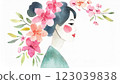 一位年輕美麗的女子拿著鮮花的水彩畫 123039838
