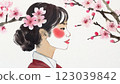 看著櫻花的美麗的年輕女人 123039842