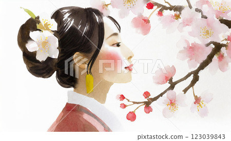 看櫻桃樹的婦女 123039843