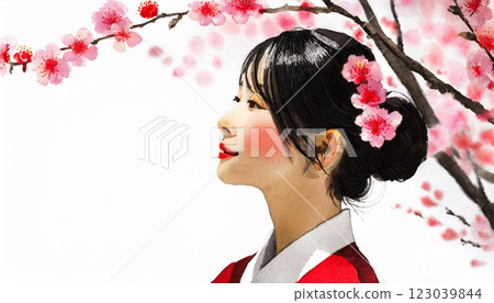 看著櫻花的美麗的年輕女人 123039844