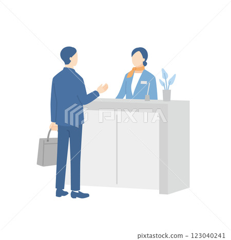 Female staff guiding a businessman at the reception 123040241