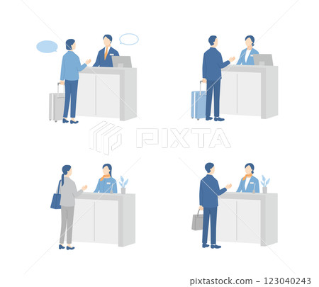 Set of people receiving guidance at the reception counter 123040243
