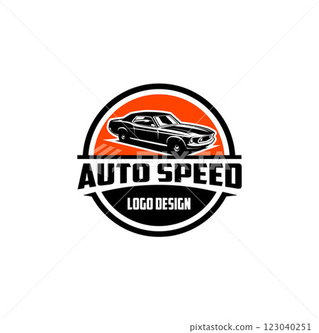Side view of old 1969 mustang car logo isolated on white background. Vector illustration available in eps 10. 123040251