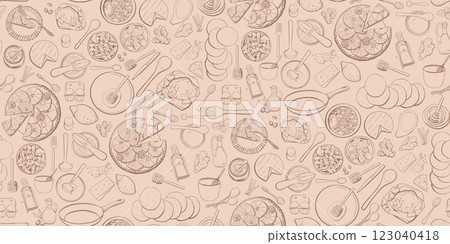 Bakery in Trendy Mocha Color Palette Seamless Vector Pattern 123040418