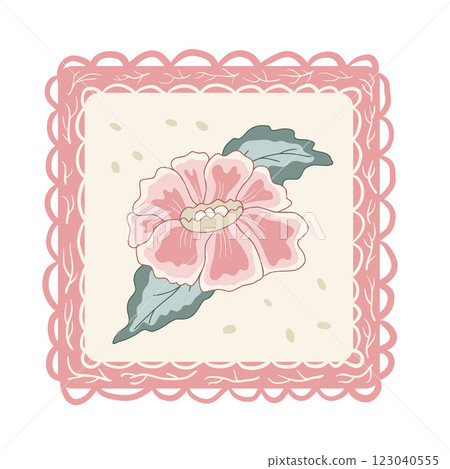 Floral square badge element. Flower isolated on white background. Vector hand drawn line art illustration Floral square badge element. Flower isolated on white background. Vector hand drawn line art illustration 123040555