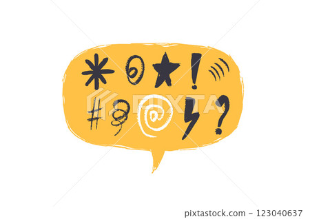 Speech bubble with abstract swear word. Curse crayon doodle text. Bad bulling expression on chat dialog boxes. Aggressive swearwords isolated on white background. . Vector hand drawn illustration Speech bubble with abstract swear word. Curse crayon doodle text. Bad bulling expression on chat dialog boxes. Aggressive swearwords isolated on white background. . Vector hand drawn illustration 123040637