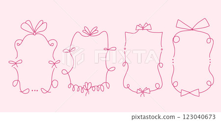 Doodle coquette frames with bows. Vintage line wavy border with ribbons set. Vector cute scribble curly rectangle and oval template foe holiday menu. Minimalistic cadre birthday hand drawn. Doodle coquette frames with bows. Vintage line wavy border with ribbons set. Vector cute scribble curly rectangle and oval template foe holiday menu. Minimalistic cadre birthday hand drawn. 123040673