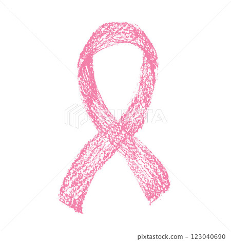 Crayon awareness pink ribbon. Breast cancer symbol of solidarity campaign doodle isolated on white background. elements. Vector drawn by pencil illustration 123040690