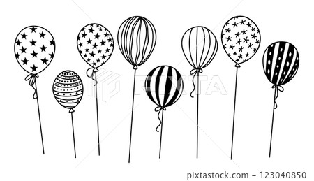 a set of balloons for the holiday, birthday, American Independence Day. vector illustration in doodle style a set of balloons for the holiday, birthday, American Independence Day. vector illustration in doodle style 123040850