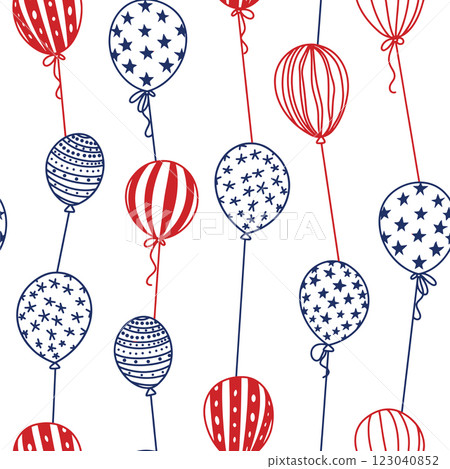 seamless pattern for the American Independence Day. blue and red balloons in doodle style 123040852