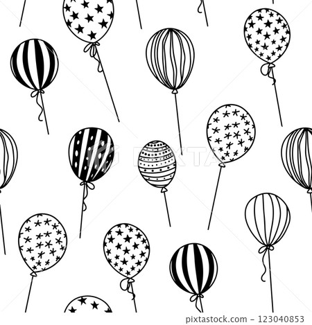 seamless pattern for holiday, birthday. doodle style balloons 123040853