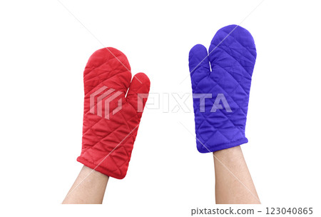 Heat Resistant Gloves, Blue and Red, Microwave Gloves. 123040865