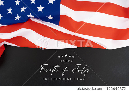 Independence Day Card - United States of America Flag On Black color Stone  - 4th July. 123040872