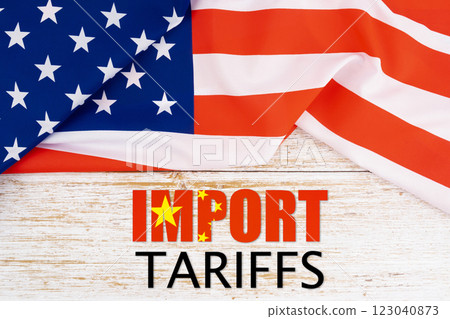 United States policy of increased import tariffs in 2025 concept with USA Flag. 123040873