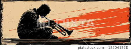 A young African American man sits in pensive pose, playing a trombone. A powerful image celebrating National Trombone Players Day A young African American man sits in pensive pose, playing a trombone. A powerful image celebrating National Trombone Players Day 123041258