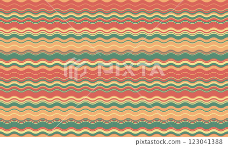 Vibrant wavy stripes in warm, earthy tones.  Perfect for textile designs, website backgrounds, or any project needing a retro, cheerful aesthetic.  Seamless pattern for endless repeat. 123041388