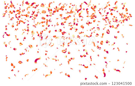 Faling confetti for festival background, birthday party invitation, carnival celebrate, glamour concert. Shiny colourful flying particle. Magic mosaic effect, romantic ceremony vibrant ornament. 123041500