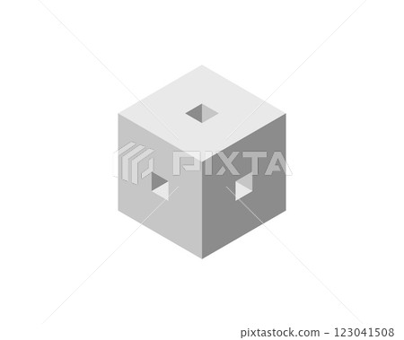 Isometric cube with square cutouts, minimalist design, perfect for technology, architecture, or abstract concepts. 123041508
