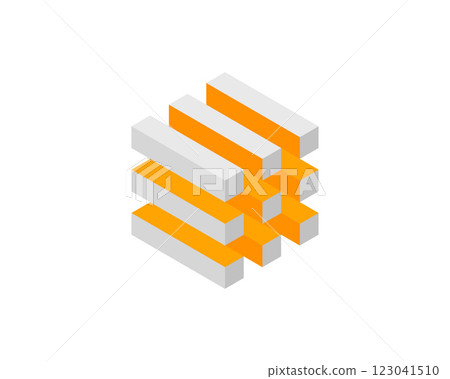 Cube logo, geometric vector design. Box logotype company, trendy tech emblem in pixel style. 123041510